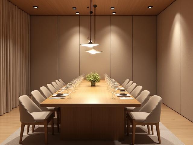 A sophisticated dining area where subtle acoustic treatments enhance conversation clarity and reduce background noise.